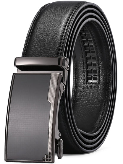 Men's Leather Belt Automatic Ratchet Buckle with Gift Box