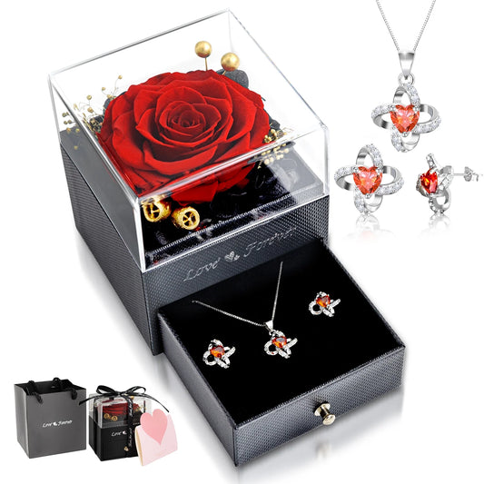 Women's Eternal Rose with Necklace & Earrings Set