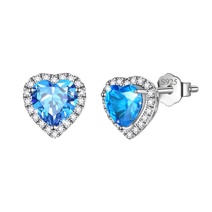 Women's Sterling Silver Birthstone Heart Stud Earrings