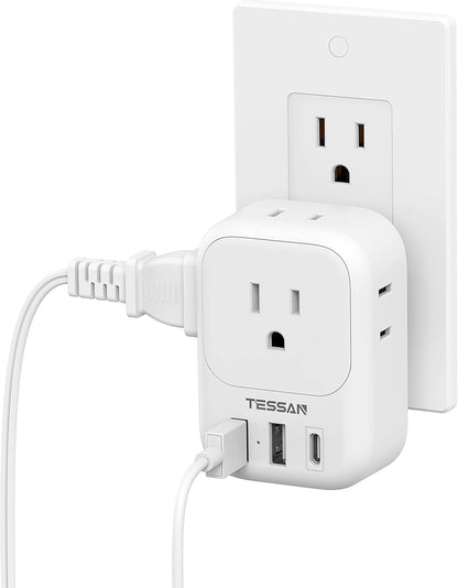 7 in 1 Wall Plug Outlet Extender with 3 USB Charger Ports