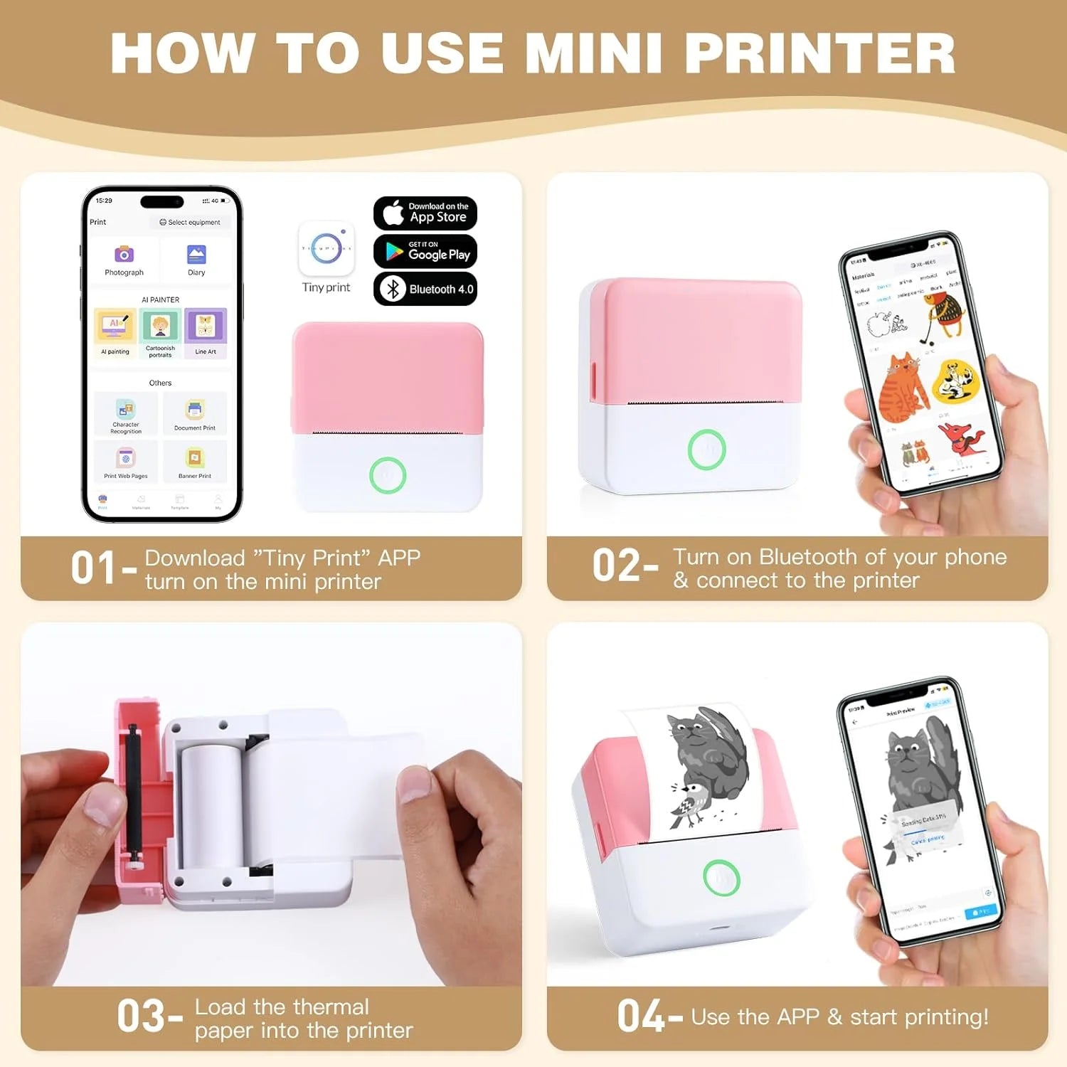 Wireless Bluetooth Inkless Portable Printer