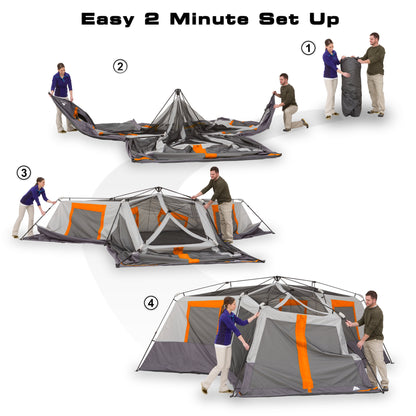 12-Person 3-Room Instant Cabin Tent with Screen Room