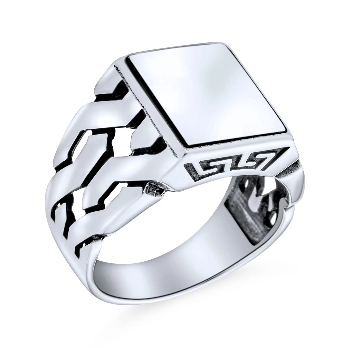 Men's Rectangle Curb Link Ring - Sterling Silver