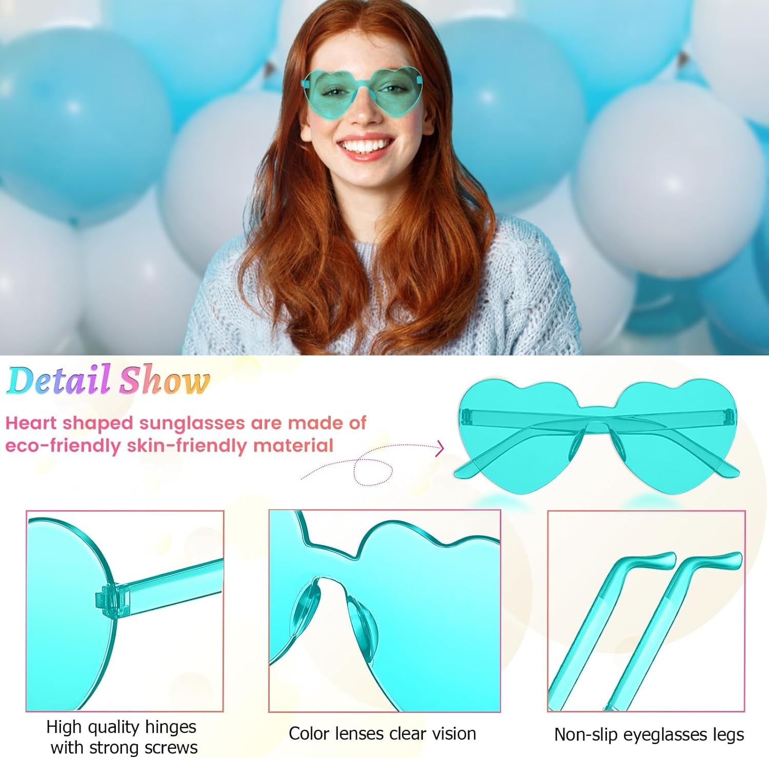 Girl's Transparent Heart Shaped Sunglasses - 2 pack