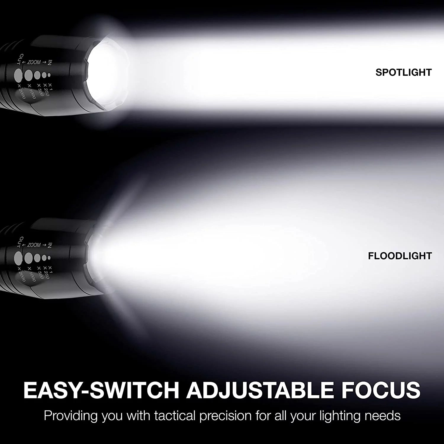 Zoomable LED Tactical Flashlights (Battery Not Included) - 2 Pack
