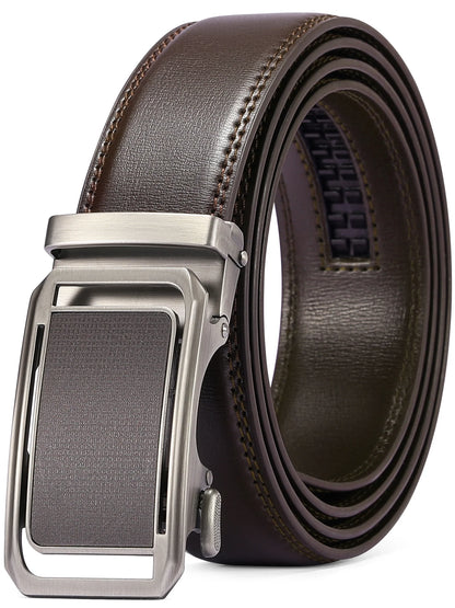 Men's Leather Belt Automatic Ratchet Buckle with Gift Box