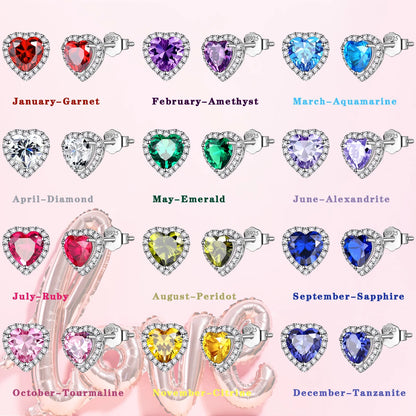 Women's Sterling Silver Birthstone Heart Stud Earrings