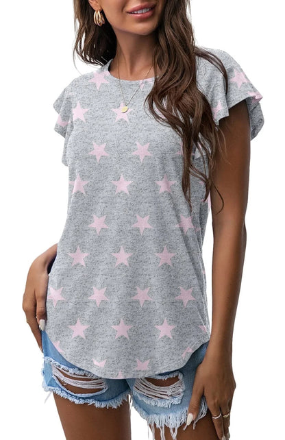 Women's Summer Ruffle Short Sleeve Shirt