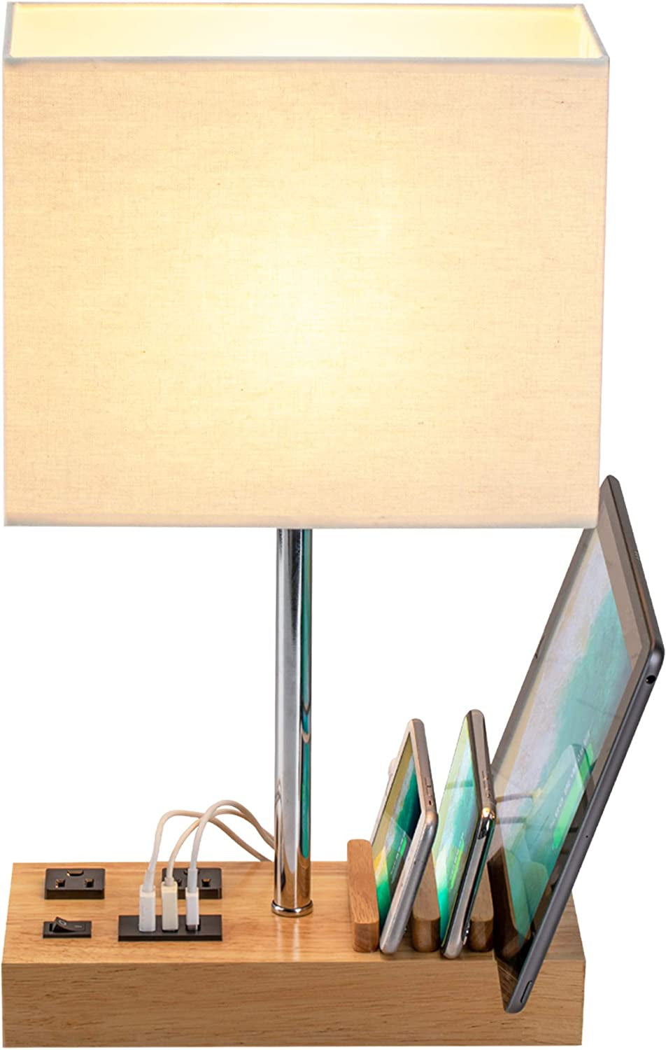 Table Lamp with 3 USB Charging Ports, 2 AC Outlets and 3 Phone Stands