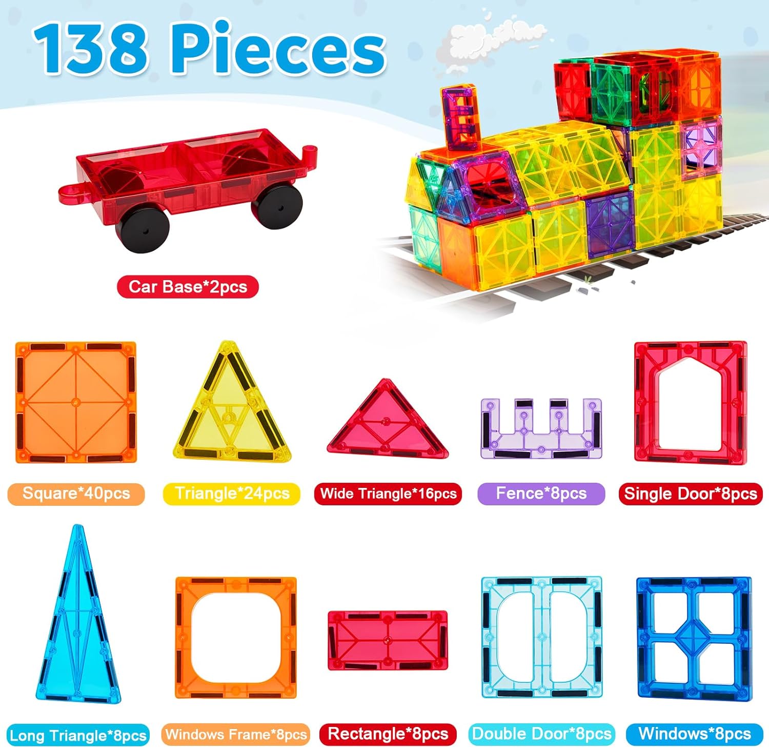 Magnetic 3D Building Blocks Set - 138 Pcs