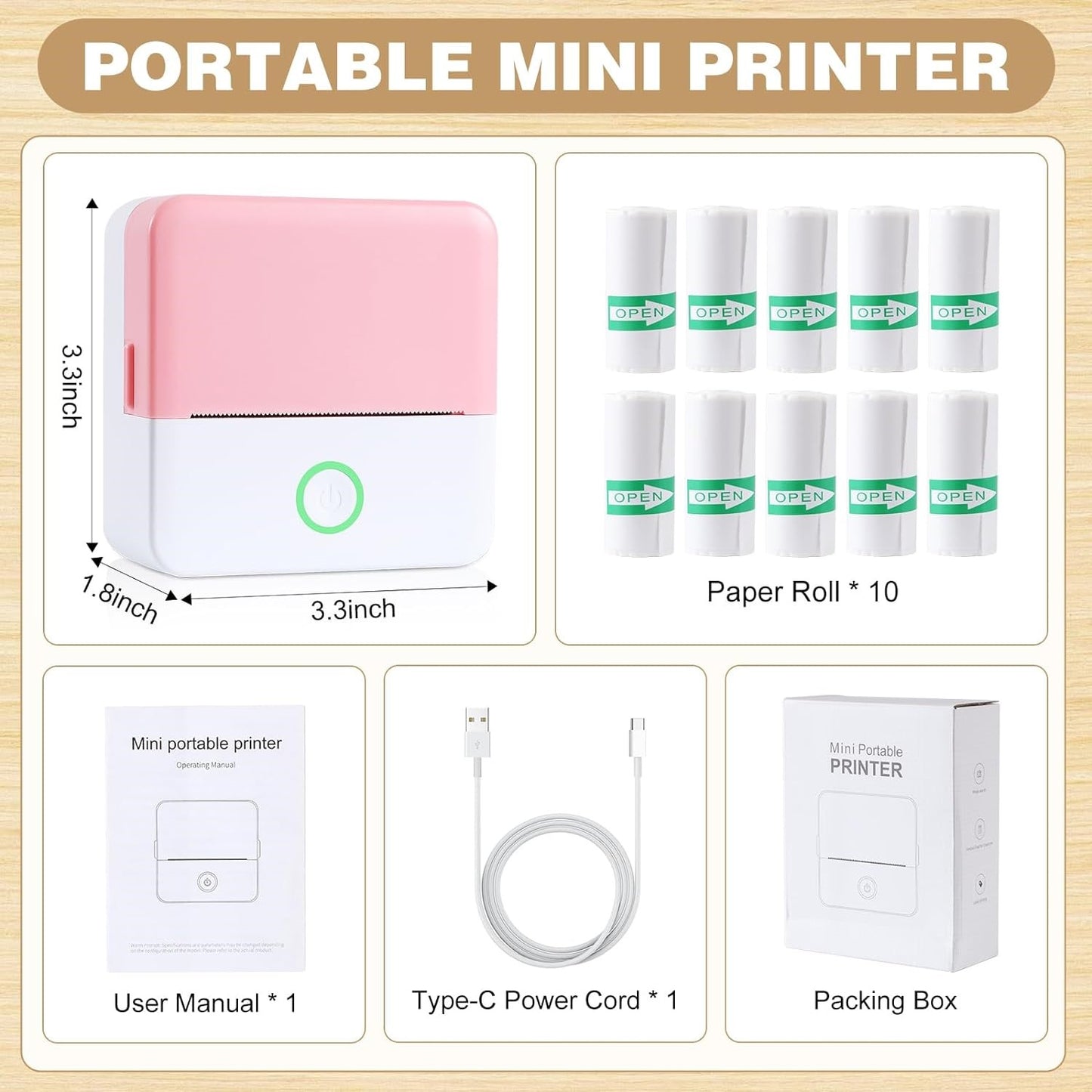 Wireless Bluetooth Inkless Portable Printer