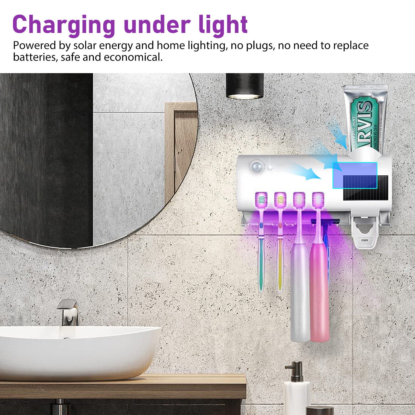 Automatic Toothpaste Dispenser, Toothbrush holder and Cleaner with UV Light Sterilizer