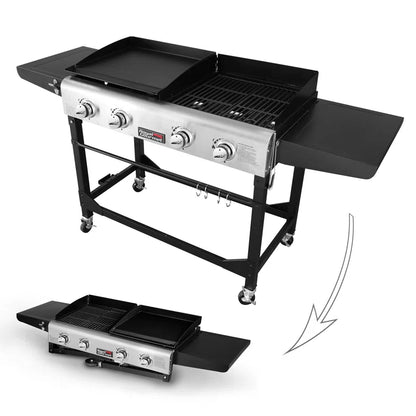 4 Burner Gas Grill and Griddle Combo with Side Table