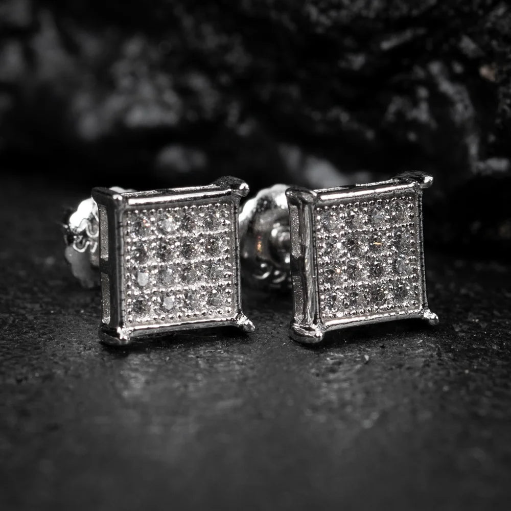 Men's White Gold Plated Sterling Silver Hip Hop Earrings