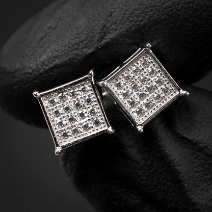 Men's White Gold Plated Sterling Silver Hip Hop Earrings