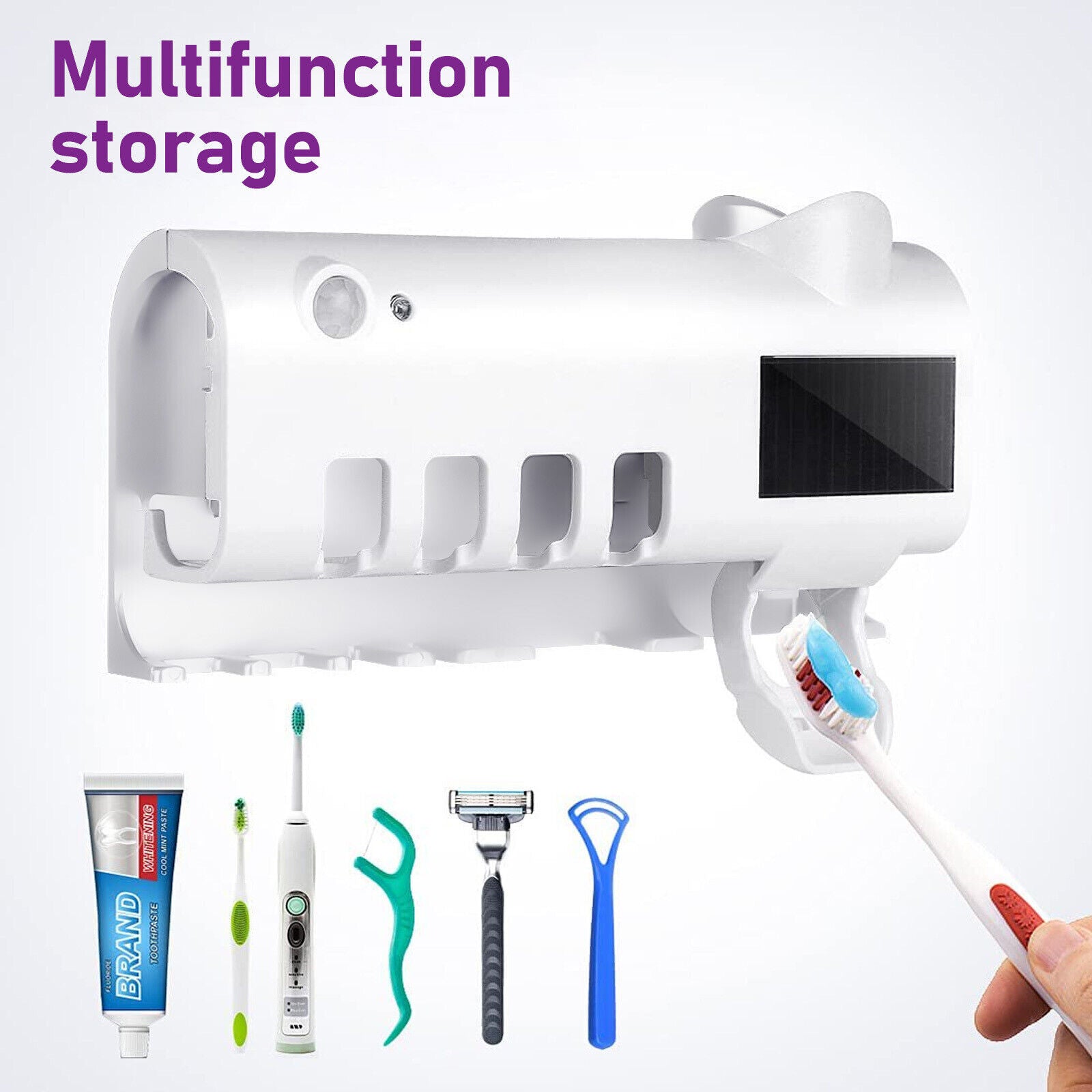 Automatic Toothpaste Dispenser, Toothbrush holder and Cleaner with UV Light Sterilizer