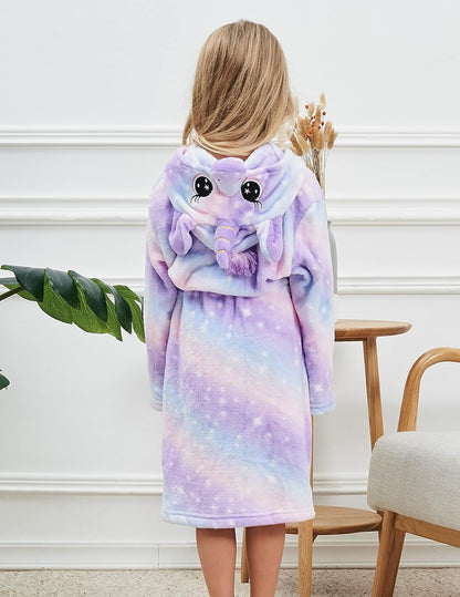 Girl's Soft Unicorn Hooded Robe with Matching Slippers, Headband and Blindfold