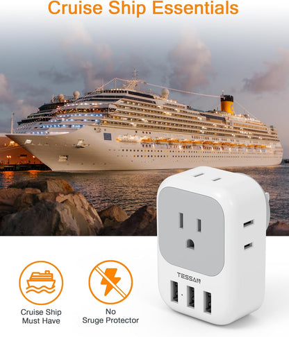 7 in 1 Wall Plug Outlet Extender with 3 USB Charger Ports