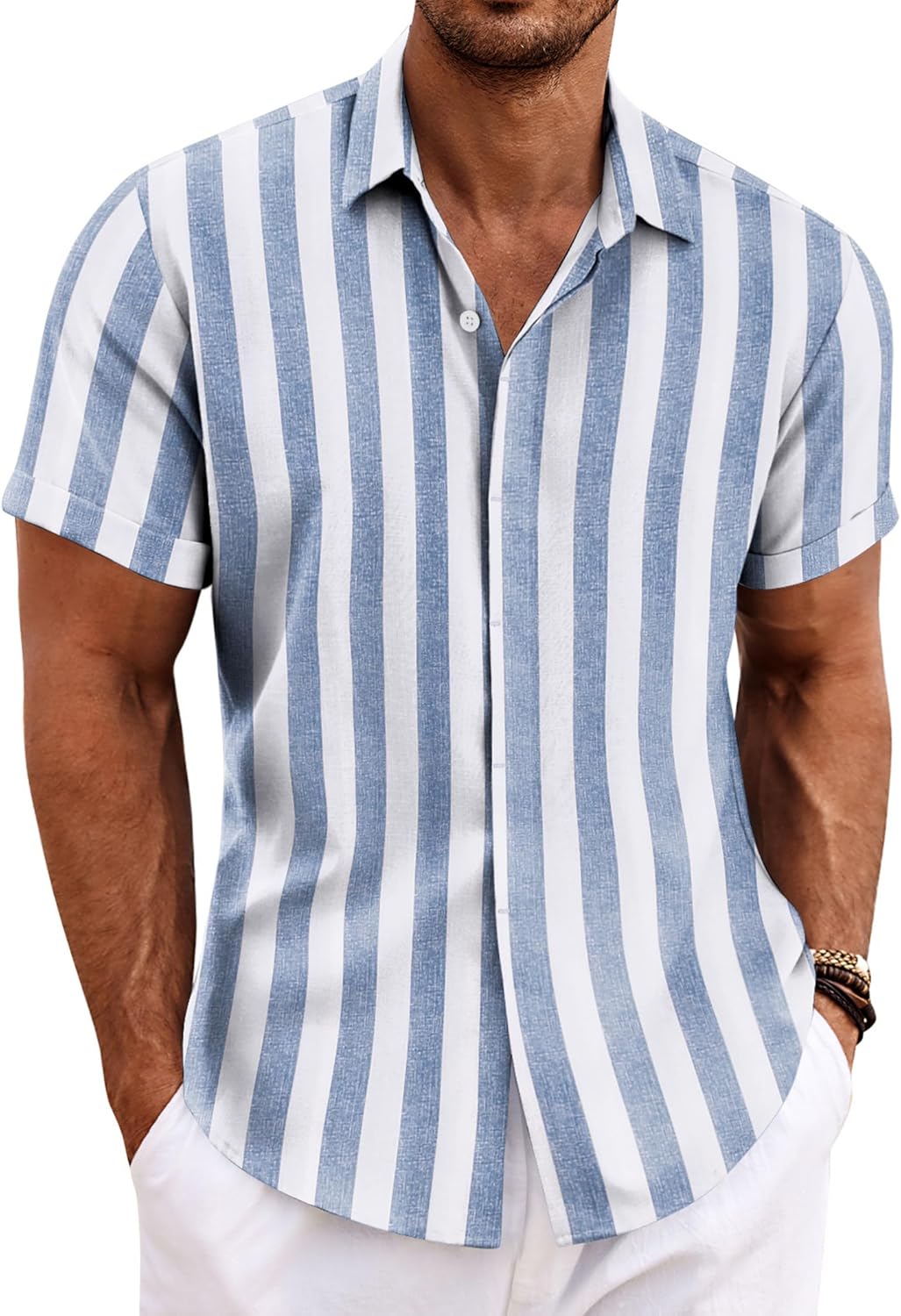 Men's Casual Button down Linen Shirt - Short Sleeve 