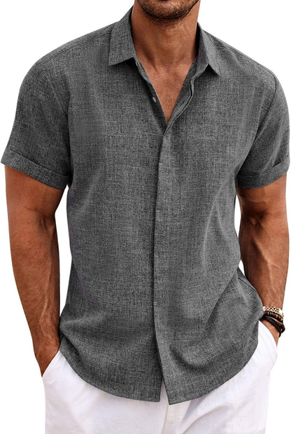 Men's Casual Button down Linen Shirt - Short Sleeve 