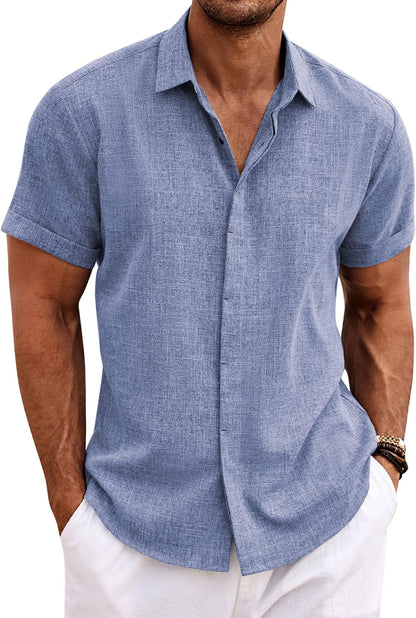 Men's Casual Button down Linen Shirt - Short Sleeve 