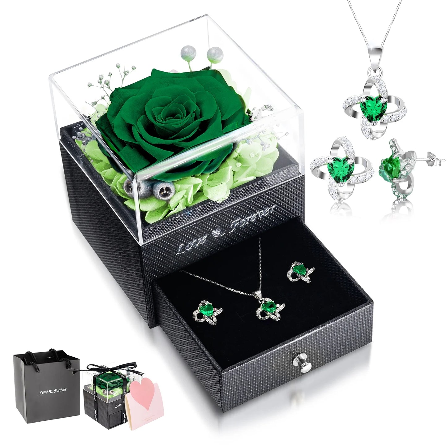 Women's Eternal Rose with Necklace & Earrings Set