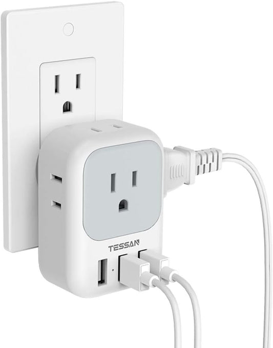 7 in 1 Wall Plug Outlet Extender with 3 USB Charger Ports