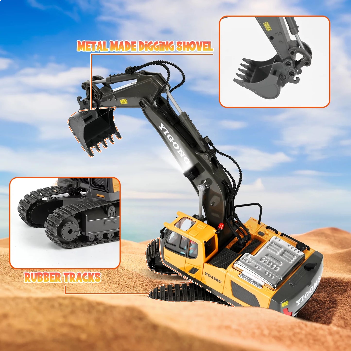 Remote Control Excavator - Kids 3-12 Years Old