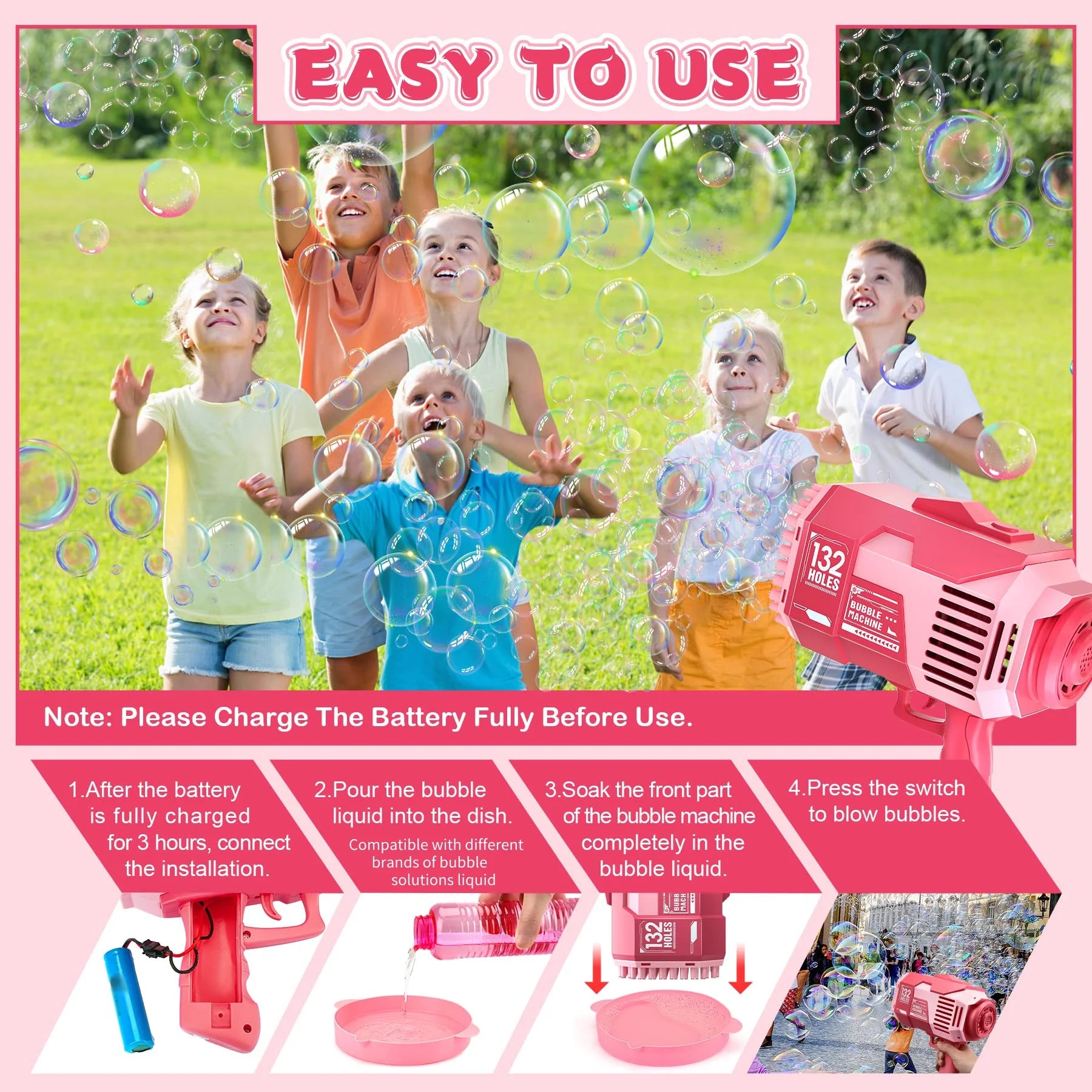 Bubble Machine with Colorful Lights - Pink