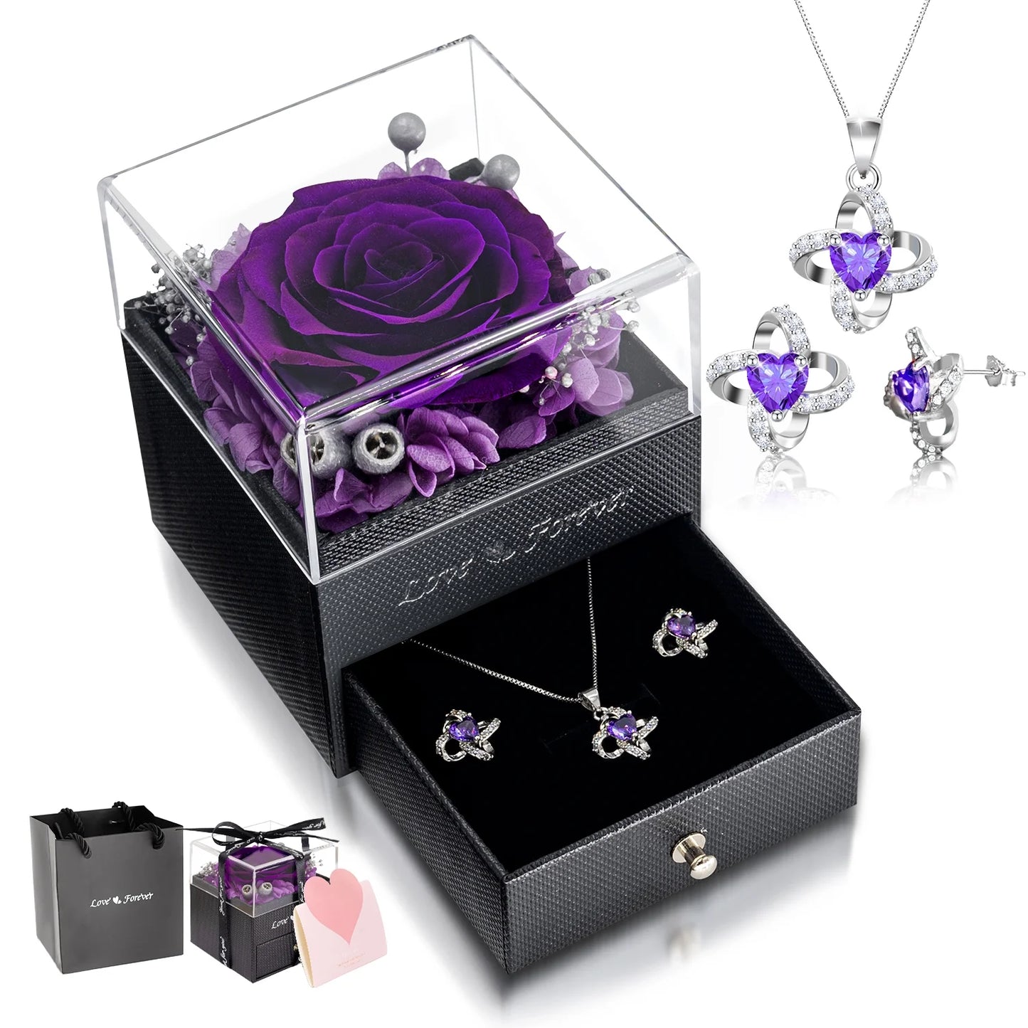 Women's Eternal Rose with Necklace & Earrings Set