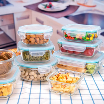 Glass Food Storage Containers with Lids - 9 Lids & 9 Containers