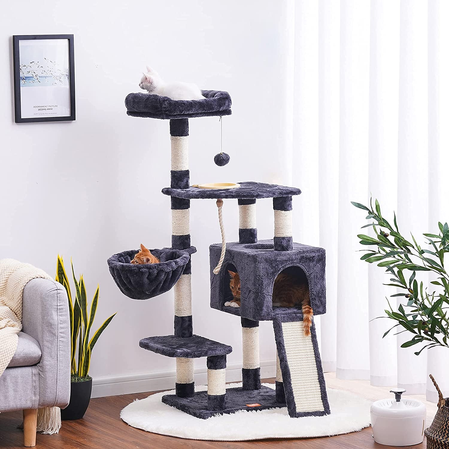 Multi-Level Cat Condo with Feeding Bowl 