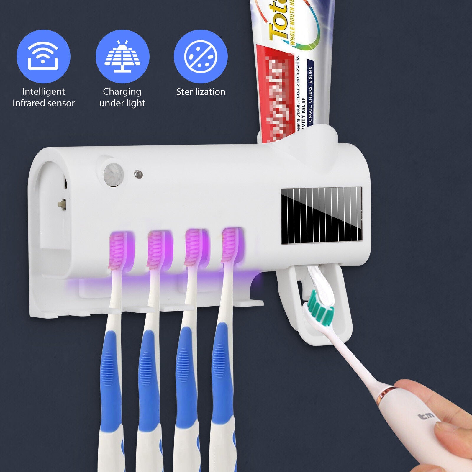 Automatic Toothpaste Dispenser, Toothbrush holder and Cleaner with UV Light Sterilizer
