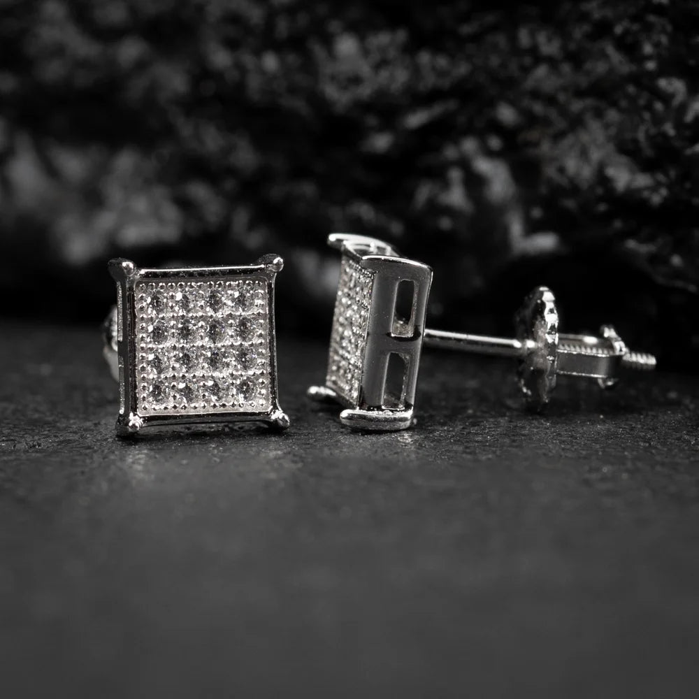 Men's White Gold Plated Sterling Silver Hip Hop Earrings