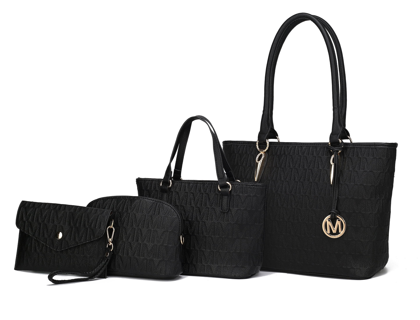 Women's Vegan Leather Tote Bag, Small Tote Handbag, Pouch Purse & Wristlet Wallet Bag - 4 Pcs Set 