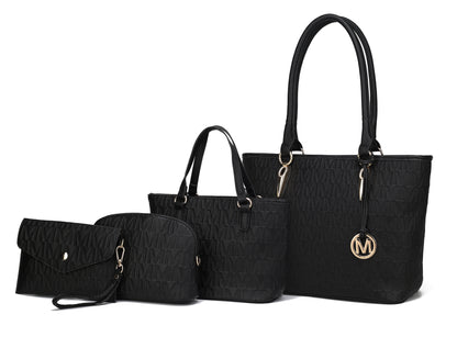 Women's Vegan Leather Tote Bag, Small Tote Handbag, Pouch Purse & Wristlet Wallet Bag - 4 Pcs Set 