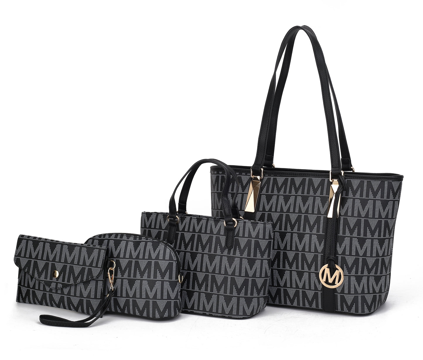 Women's Vegan Leather Tote Bag, Small Tote Handbag, Pouch Purse & Wristlet Wallet Bag - 4 Pcs Set 