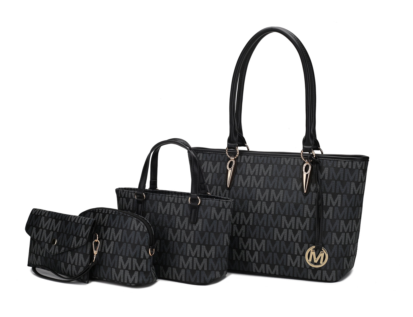 Women's Vegan Leather Tote Bag, Small Tote Handbag, Pouch Purse & Wristlet Wallet Bag - 4 Pcs Set 