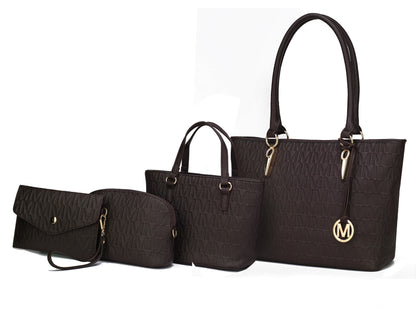 Women's Vegan Leather Tote Bag, Small Tote Handbag, Pouch Purse & Wristlet Wallet Bag - 4 Pcs Set 