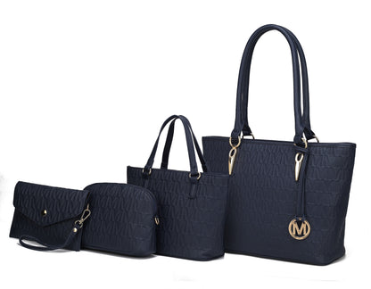 Women's Vegan Leather Tote Bag, Small Tote Handbag, Pouch Purse & Wristlet Wallet Bag - 4 Pcs Set 