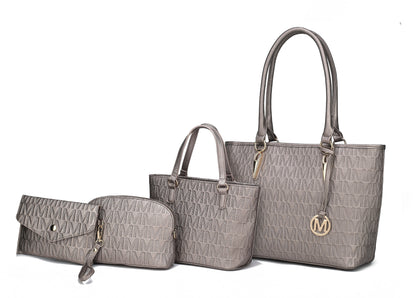 Women's Vegan Leather Tote Bag, Small Tote Handbag, Pouch Purse & Wristlet Wallet Bag - 4 Pcs Set 