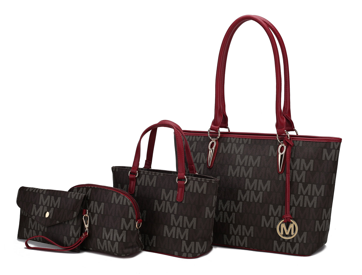 Women's Vegan Leather Tote Bag, Small Tote Handbag, Pouch Purse & Wristlet Wallet Bag - 4 Pcs Set 