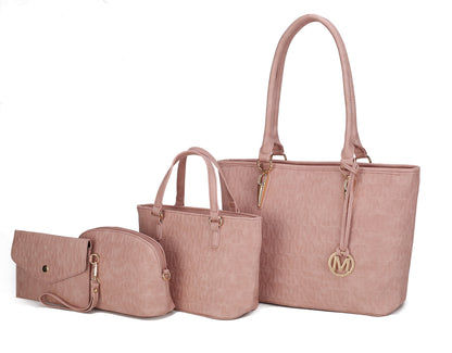 Women's Vegan Leather Tote Bag, Small Tote Handbag, Pouch Purse & Wristlet Wallet Bag - 4 Pcs Set 