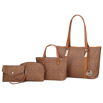 Women's Vegan Leather Tote Bag, Small Tote Handbag, Pouch Purse & Wristlet Wallet Bag - 4 Pcs Set 