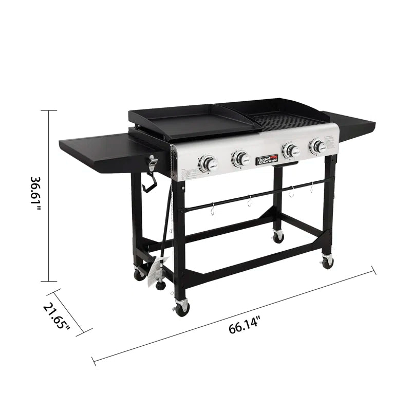 4 Burner Gas Grill and Griddle Combo with Side Table