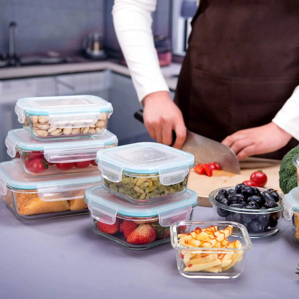 Glass Food Storage Containers with Lids - 9 Lids & 9 Containers