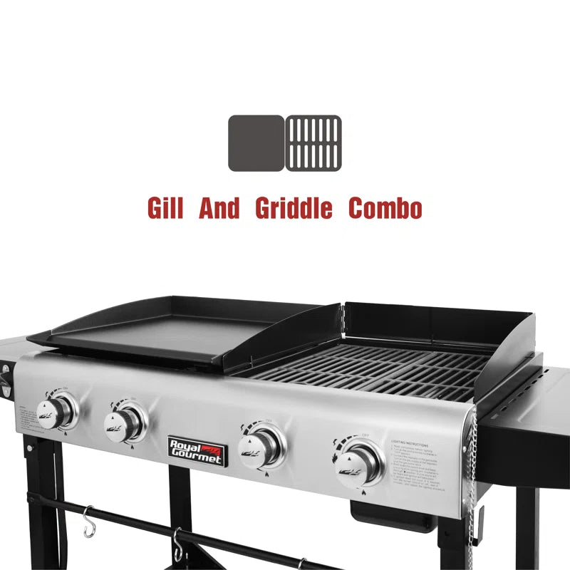 4 Burner Gas Grill and Griddle Combo with Side Table