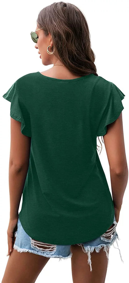 Women's Summer Ruffle Short Sleeve Shirt