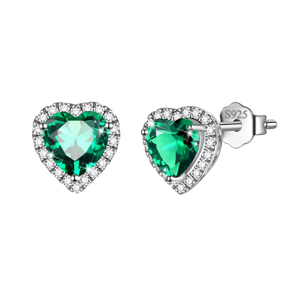 Women's Sterling Silver Birthstone Heart Stud Earrings