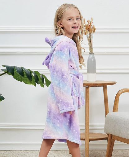 Girl's Soft Unicorn Hooded Robe with Matching Slippers, Headband and Blindfold